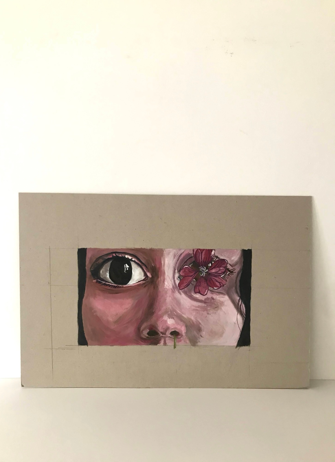 Painting by Jasmin Southgate: an eye and a flower in a strip of a face