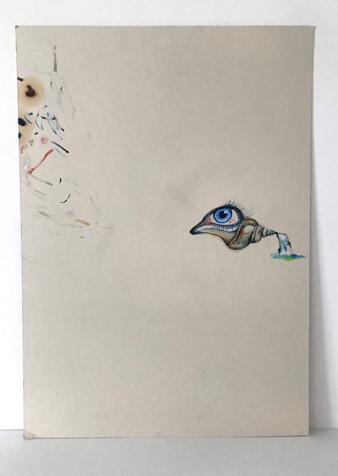 Painting by Jasmin Southgate: an eye set in a shell, on pale card