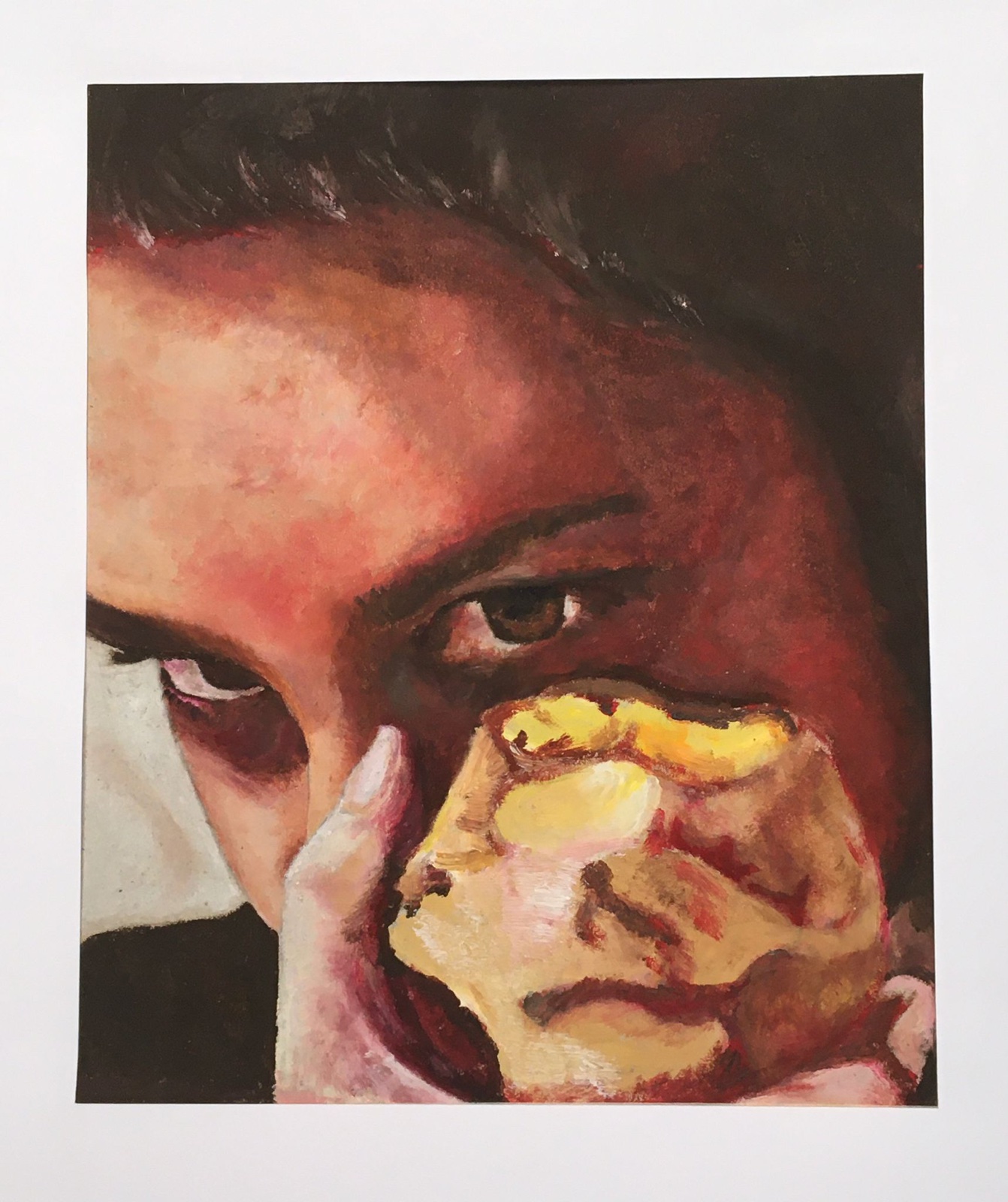 Painting by Jasmin Southgate: a face half hidden behind a yellow flower